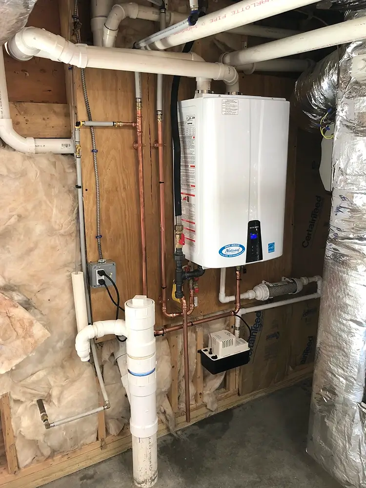 Small home boiler heating system by Navien installed by National Refrigeration